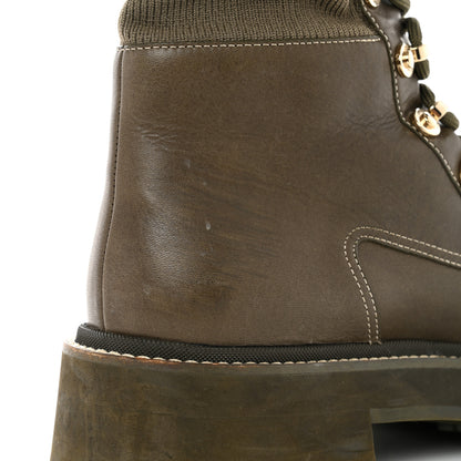 Chanel Calfskin Knit Lace Up Combat Boots 39.5 Green 9 of 10