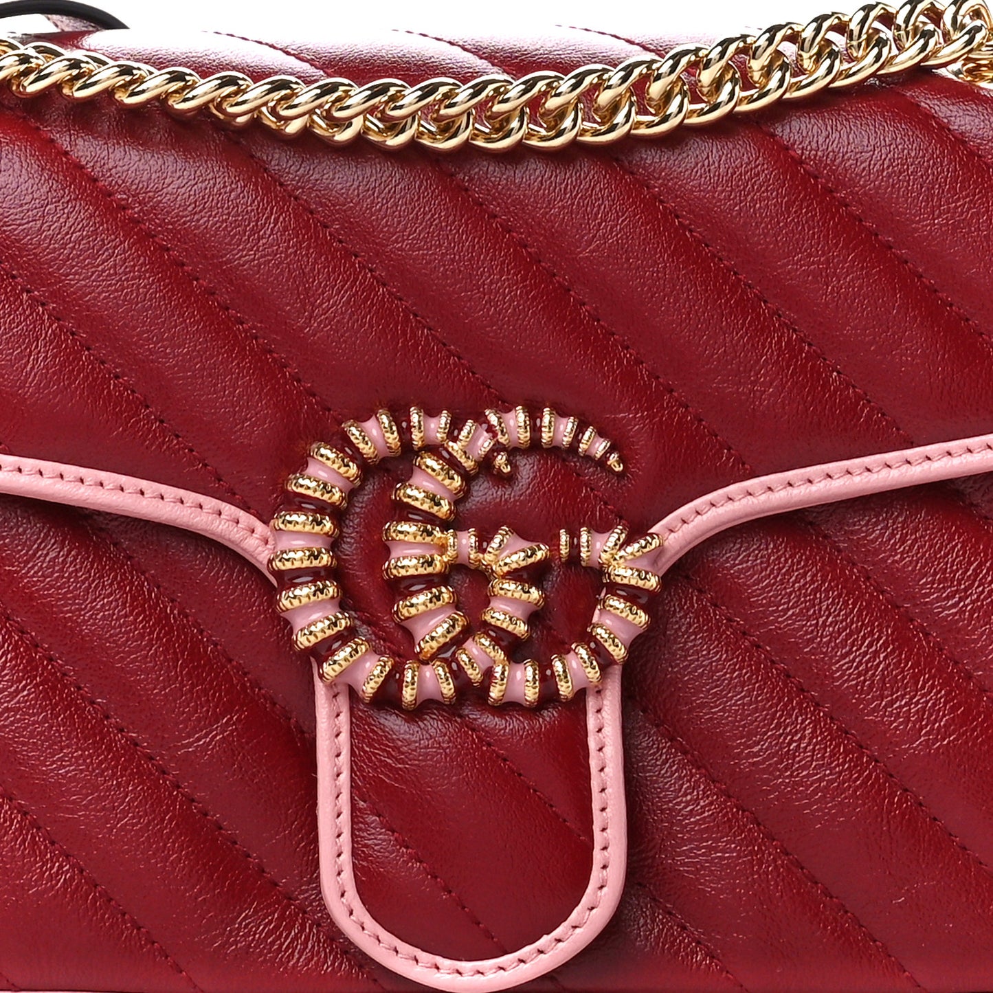 Azalea Calfskin Enamel Matelasse Diagonal Small Torchon GG Marmont Shoulder Bag New Cherry Red Wild Rose