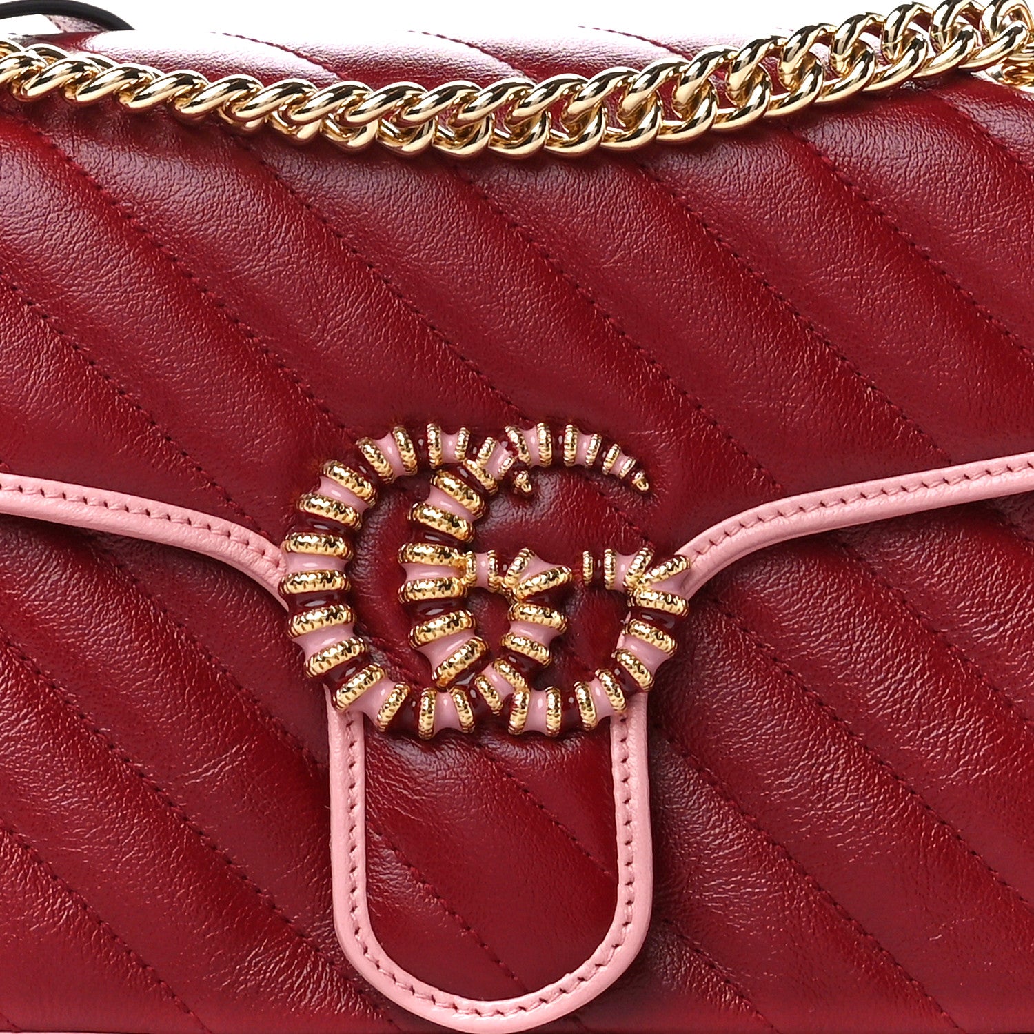 Gucci Azalea Calfskin Enamel Matelasse Diagonal Small Torchon GG Marmont Shoulder Bag New Cherry Red Wild Rose 9 of 11