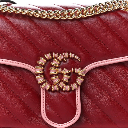 Gucci Azalea Calfskin Enamel Matelasse Diagonal Small Torchon GG Marmont Shoulder Bag New Cherry Red Wild Rose 9 of 11