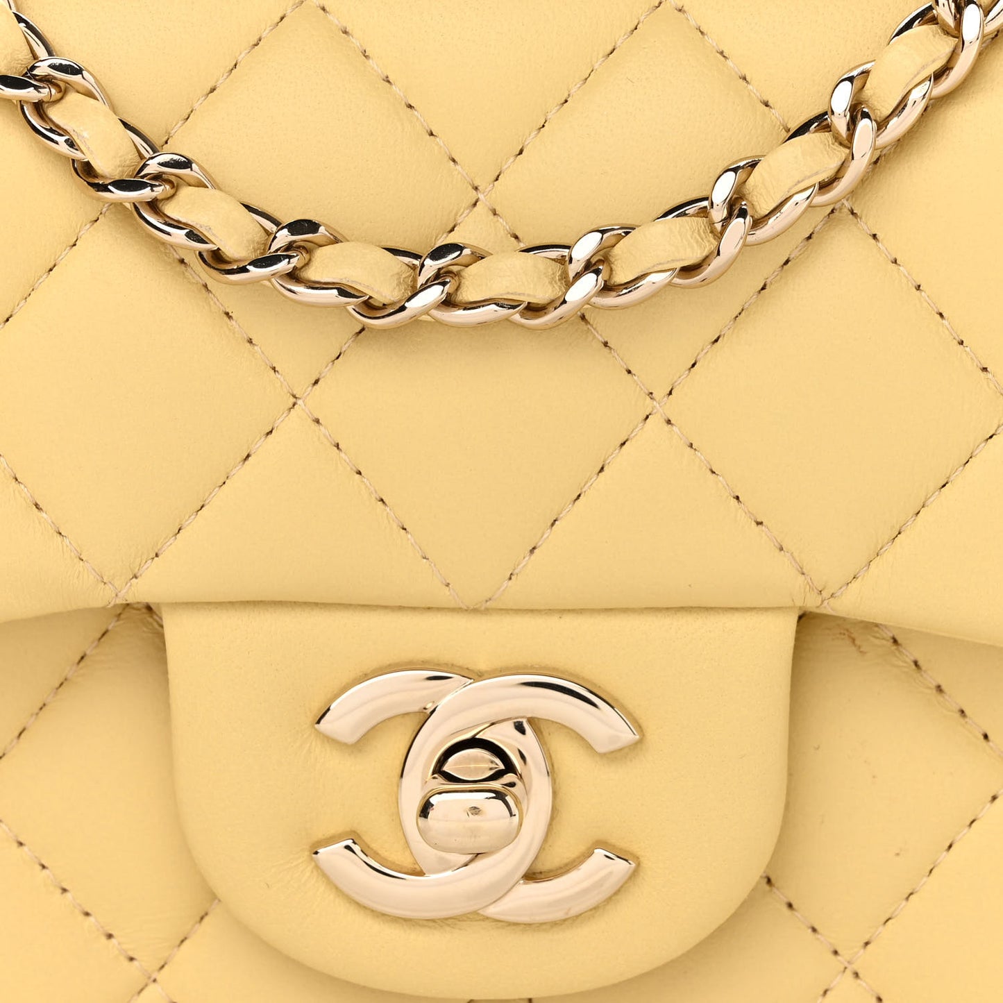 Lambskin Quilted Mini Top Handle Rectangular Flap Yellow