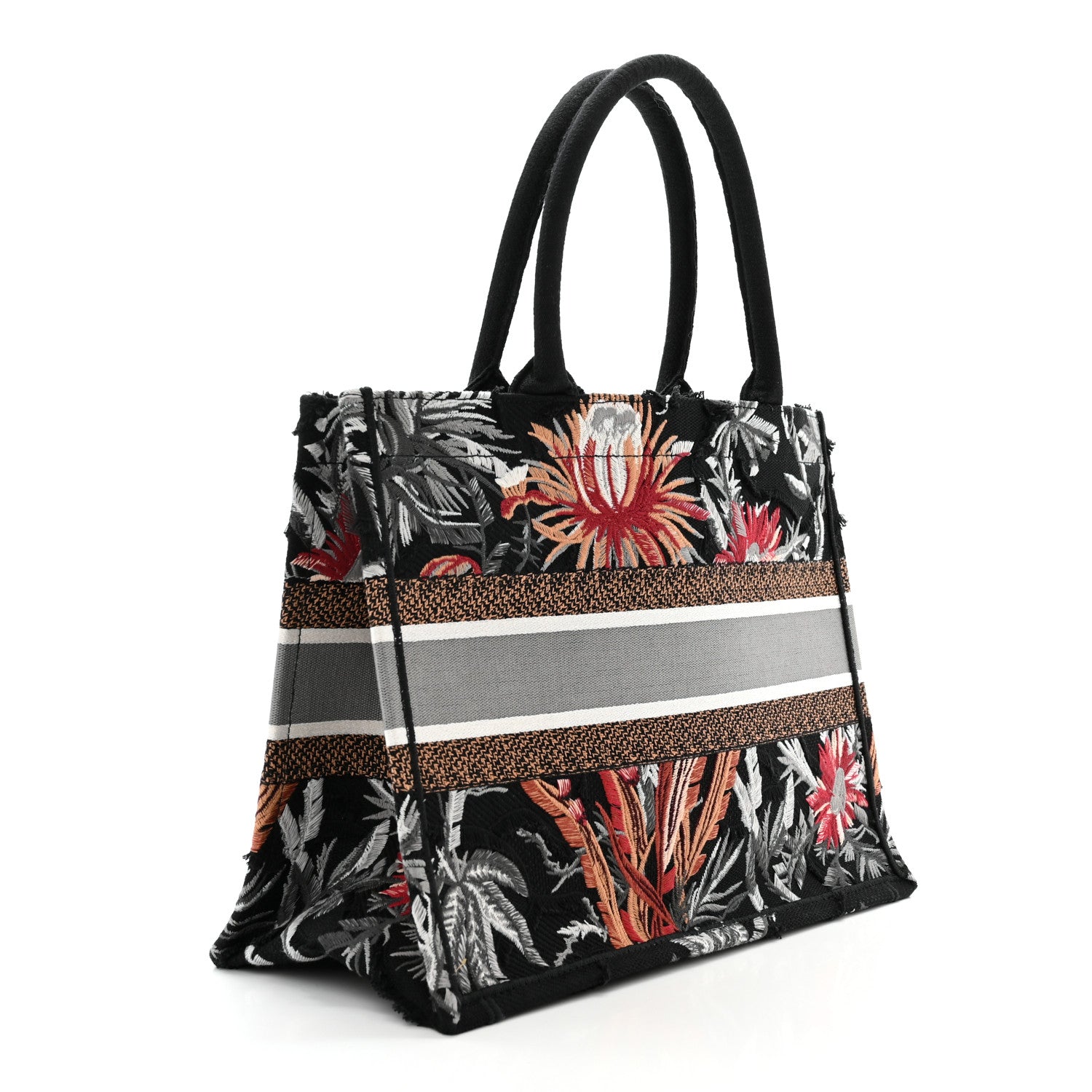 Christian Dior Canvas Embroidered Medium Camouflage Flowers Book Tote Black Multicolor 3 of 10