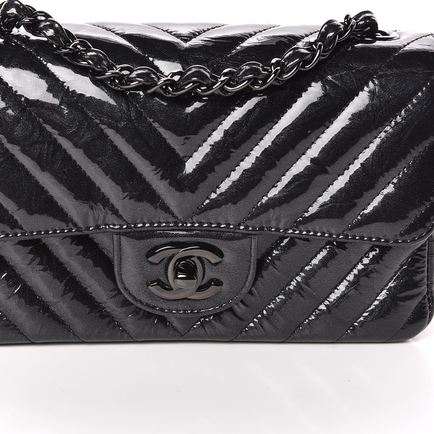 Chanel Patent Metallic Crumpled Calfskin Chevron Quilted Mini Rectangular Flap So Black 10 of 10