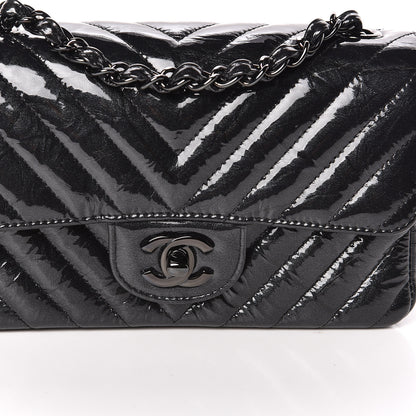 Chanel Patent Metallic Crumpled Calfskin Chevron Quilted Mini Rectangular Flap So Black 10 of 10
