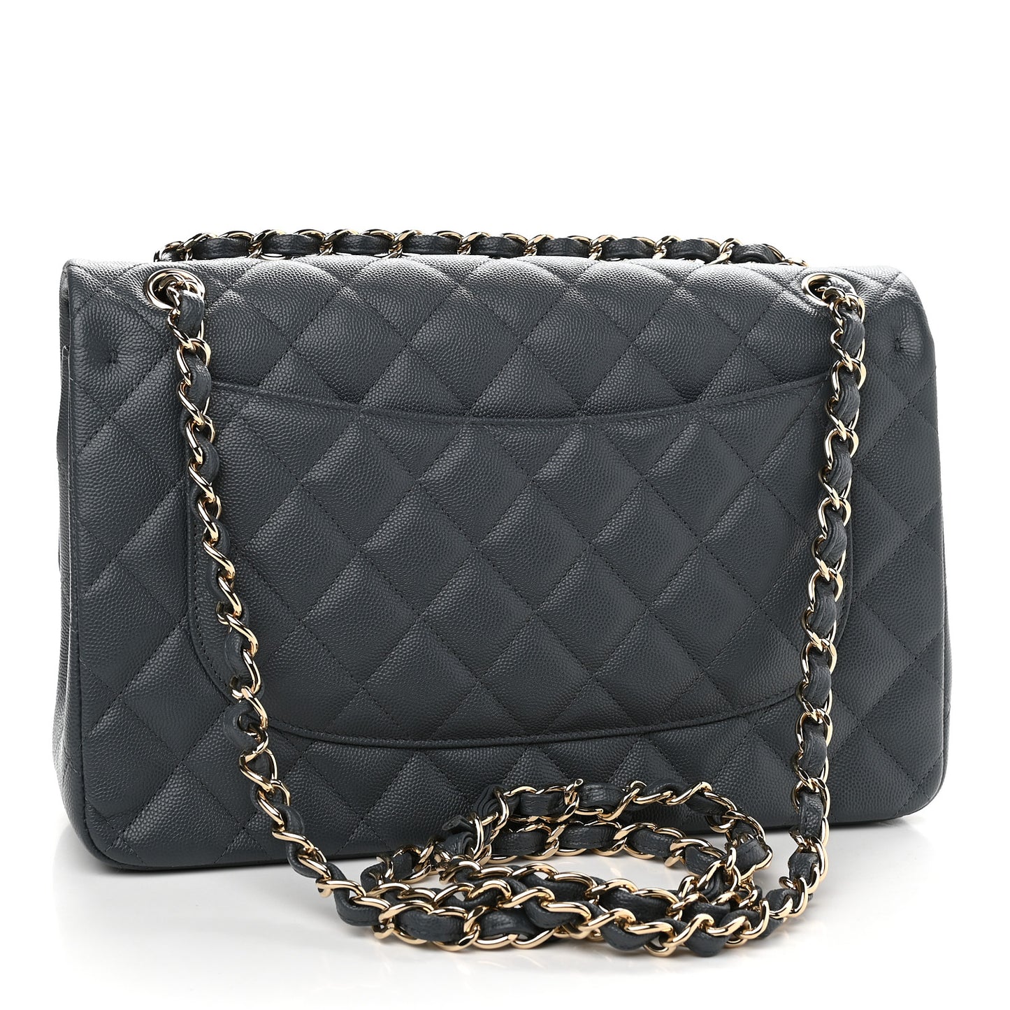 Caviar Quilted Jumbo Double Flap Dark Blue