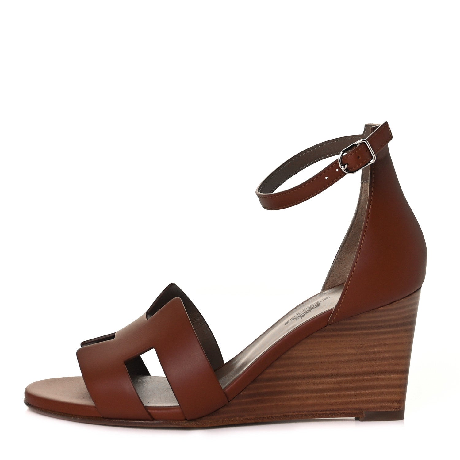 Hermes Calfskin Legend Wedge Sandals 36 Gold 1 of 12