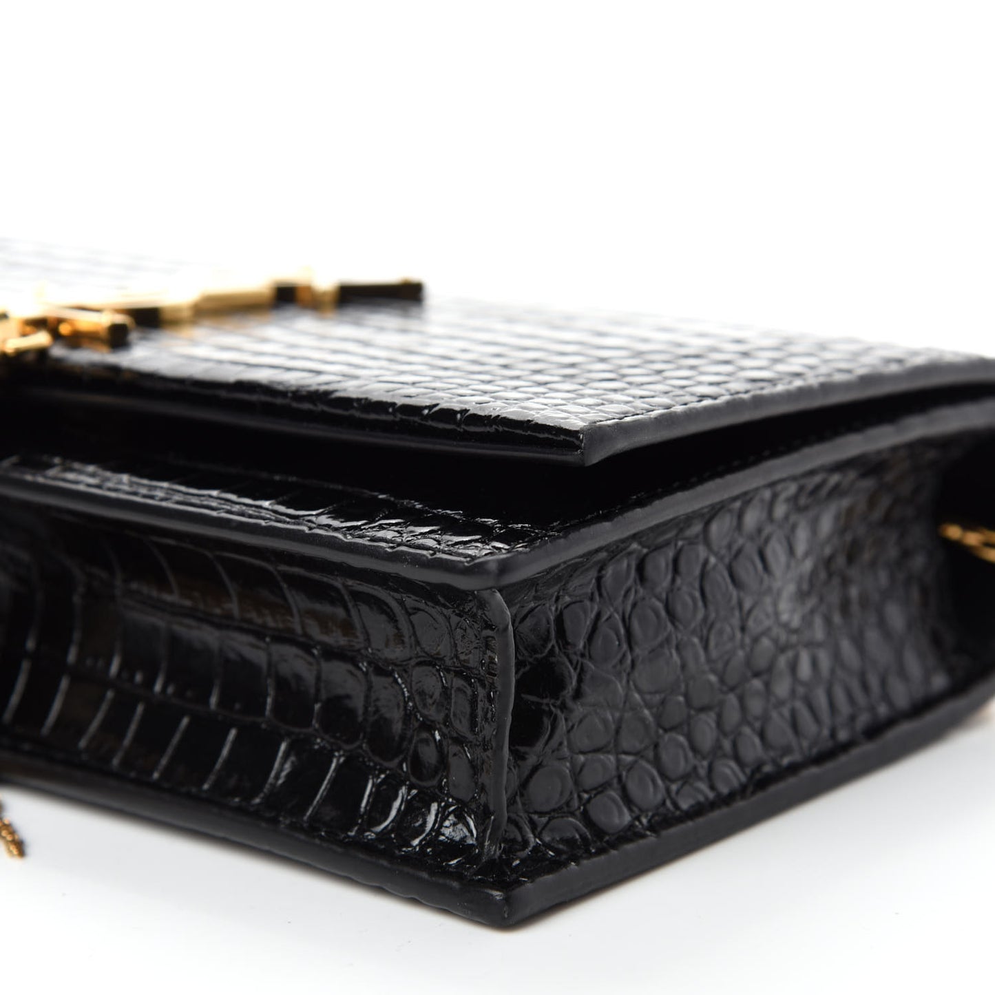 Calfskin Crocodile Embossed Kate Monogram Tassel Chain Wallet Black