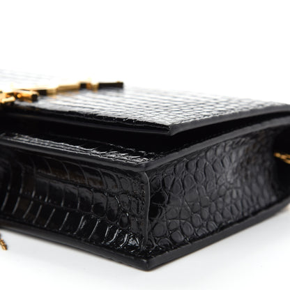 Saint Laurent Calfskin Crocodile Embossed Kate Monogram Tassel Chain Wallet Black 7 of 10