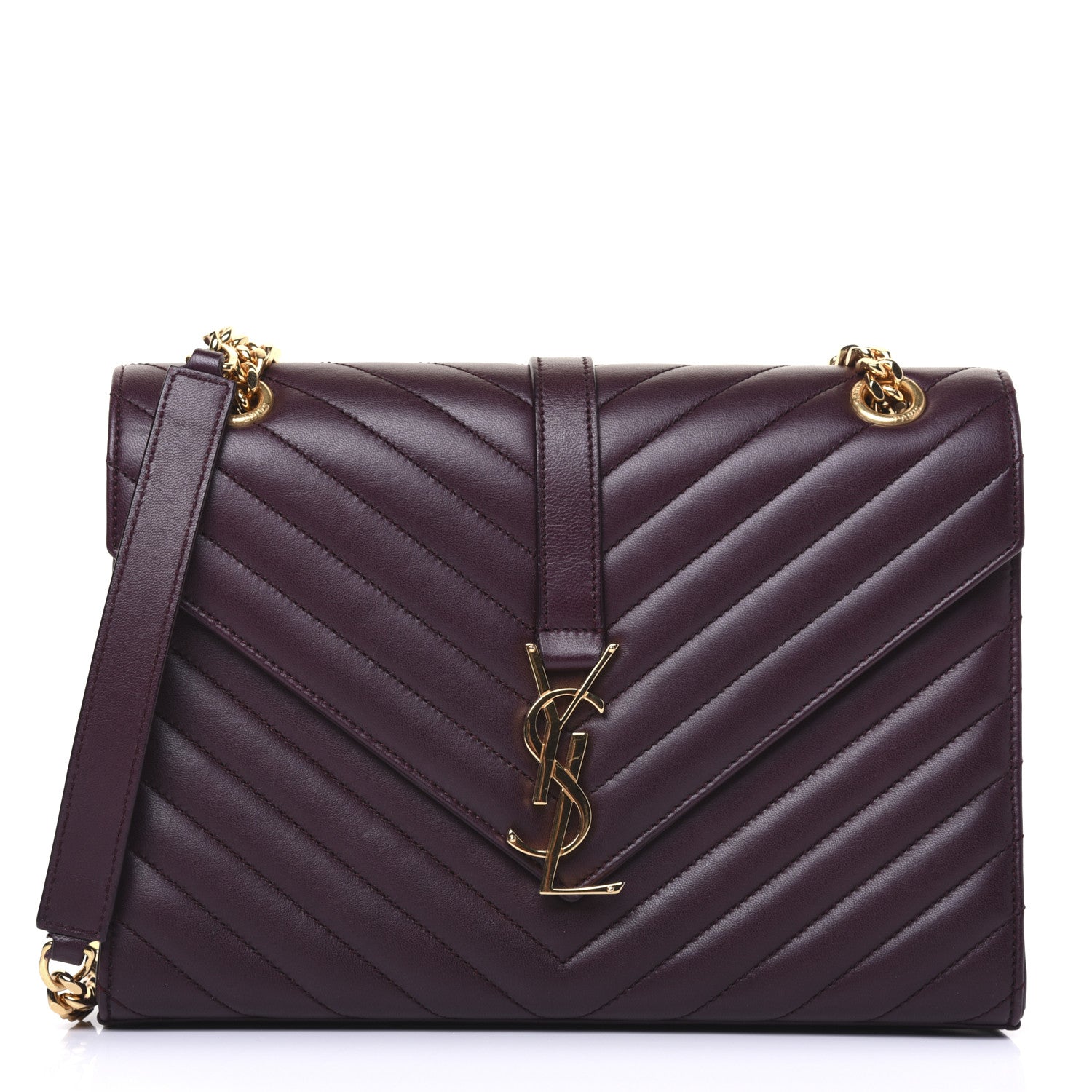 Saint Laurent Lambskin Matelasse Chevron Medium Monogram Satchel Amaranto 1 of 15