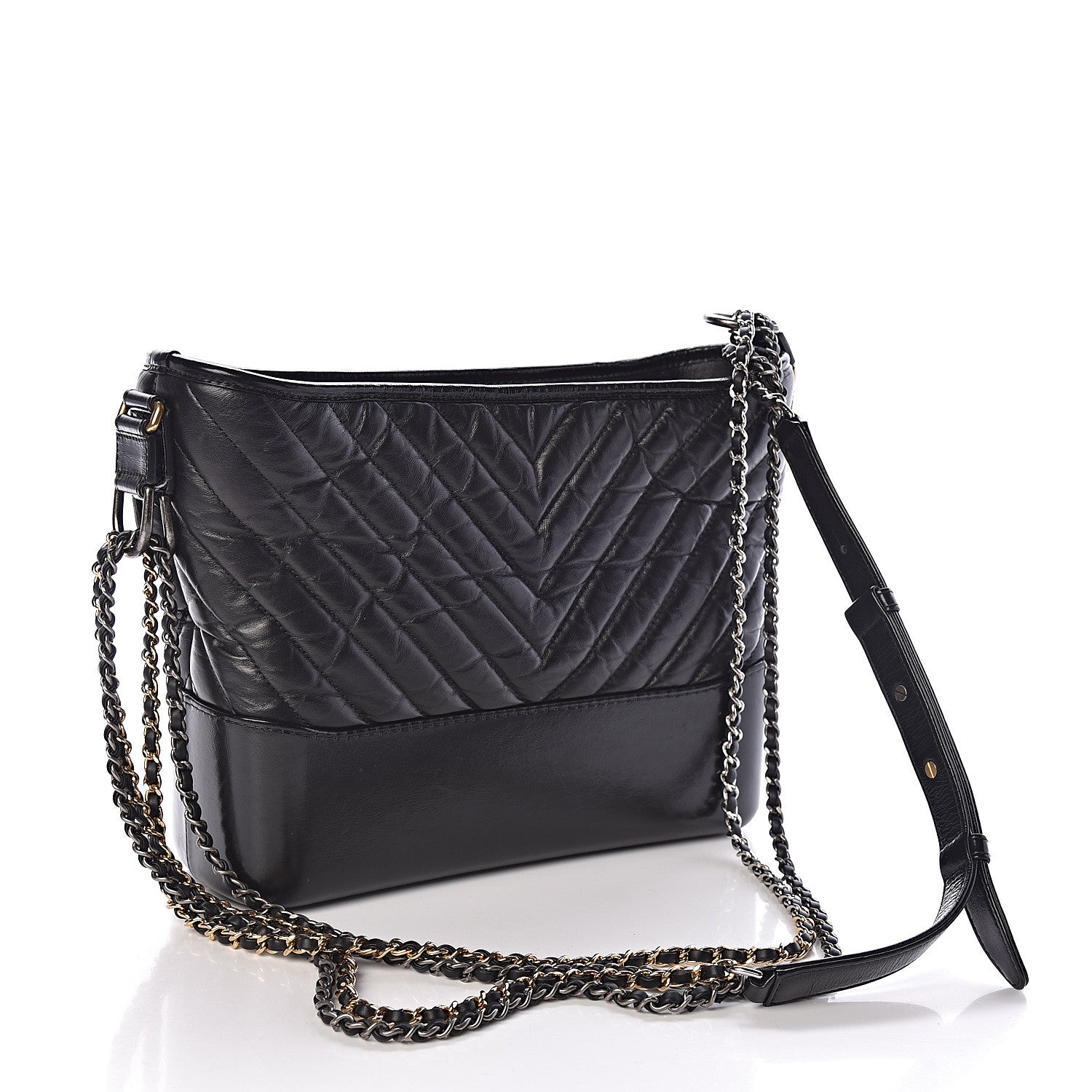 Chanel Aged Calfskin Chevron Quilted Medium Gabrielle Hobo Black 4 of 14