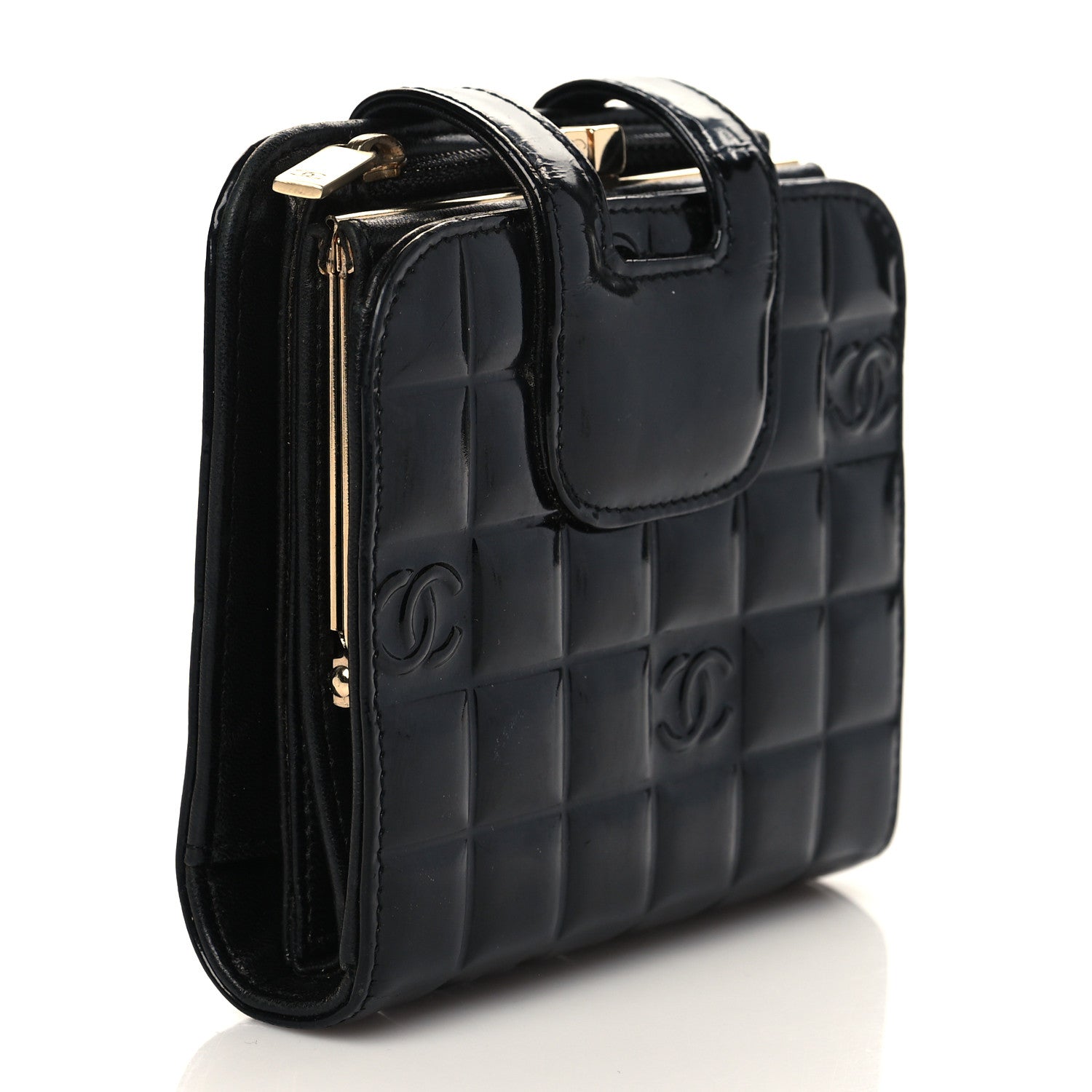 Chanel Patent Square Quilted CC Wristlet Wallet Black 3 of 6