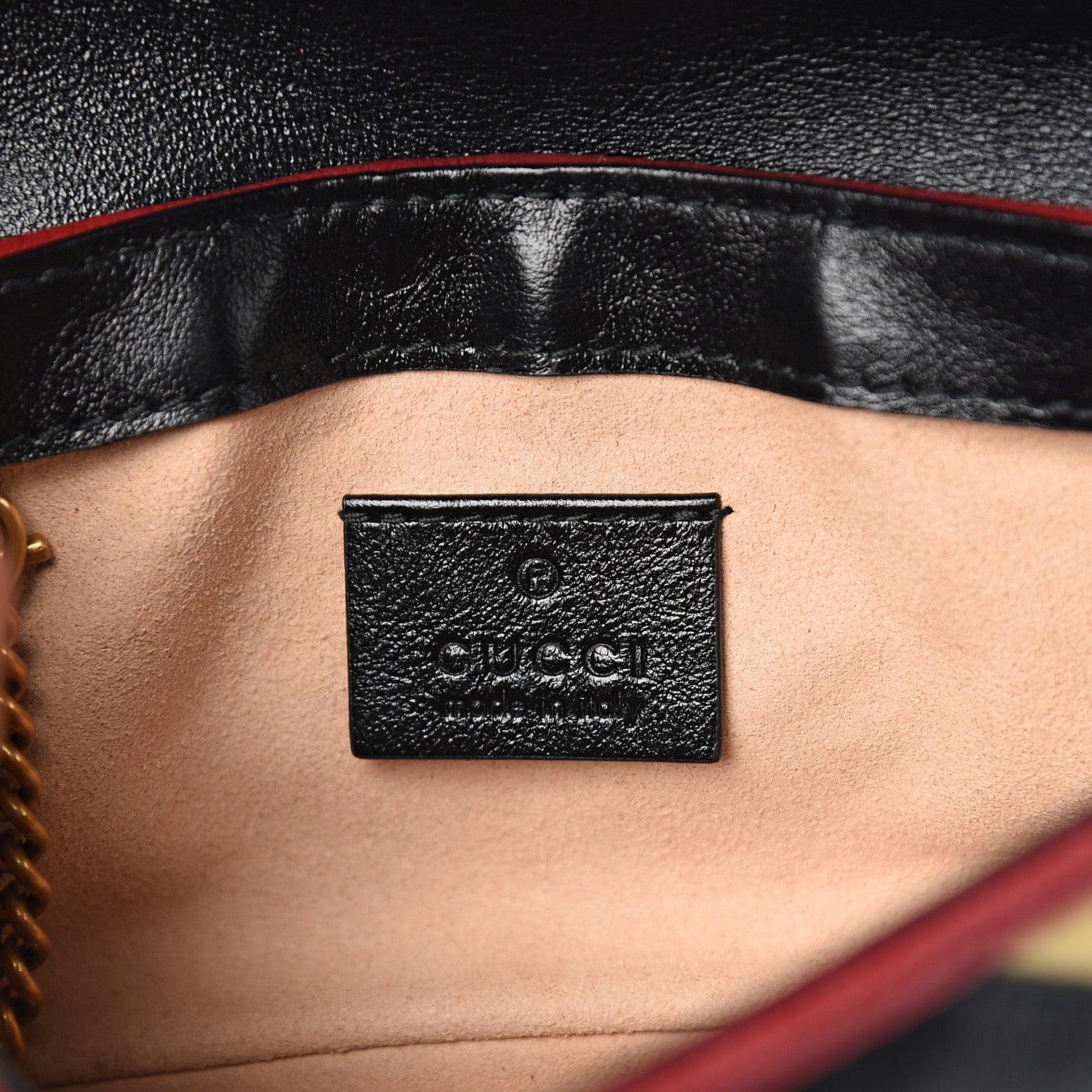 Gucci Vintage Effect Calfskin Matelasse Diagonal Striped Super Mini Torchon GG Marmont Shoulder Bag Black Beige 5 of 9