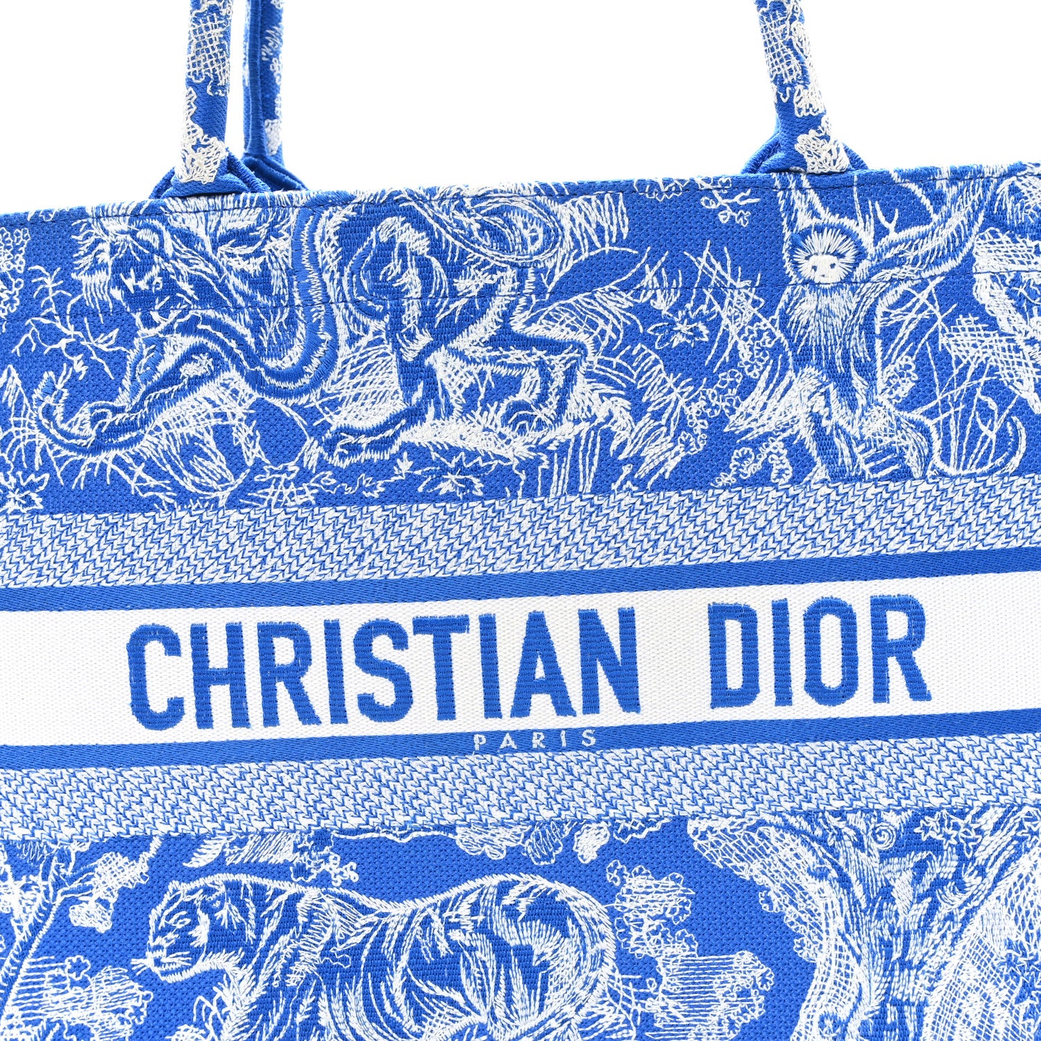 Christian Dior Canvas Embroidered Medium Dioriviera Toile De Jouy Book Tote Fluorescent Blue 8 of 10