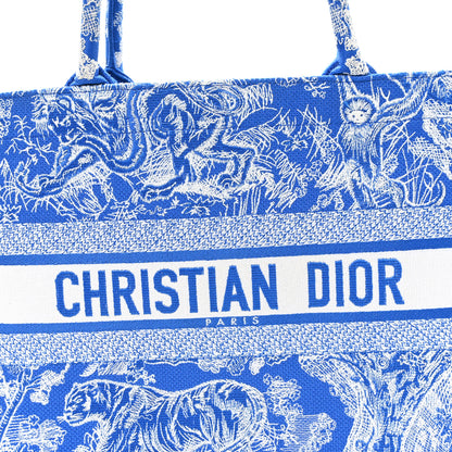 Christian Dior Canvas Embroidered Medium Dioriviera Toile De Jouy Book Tote Fluorescent Blue 8 of 10