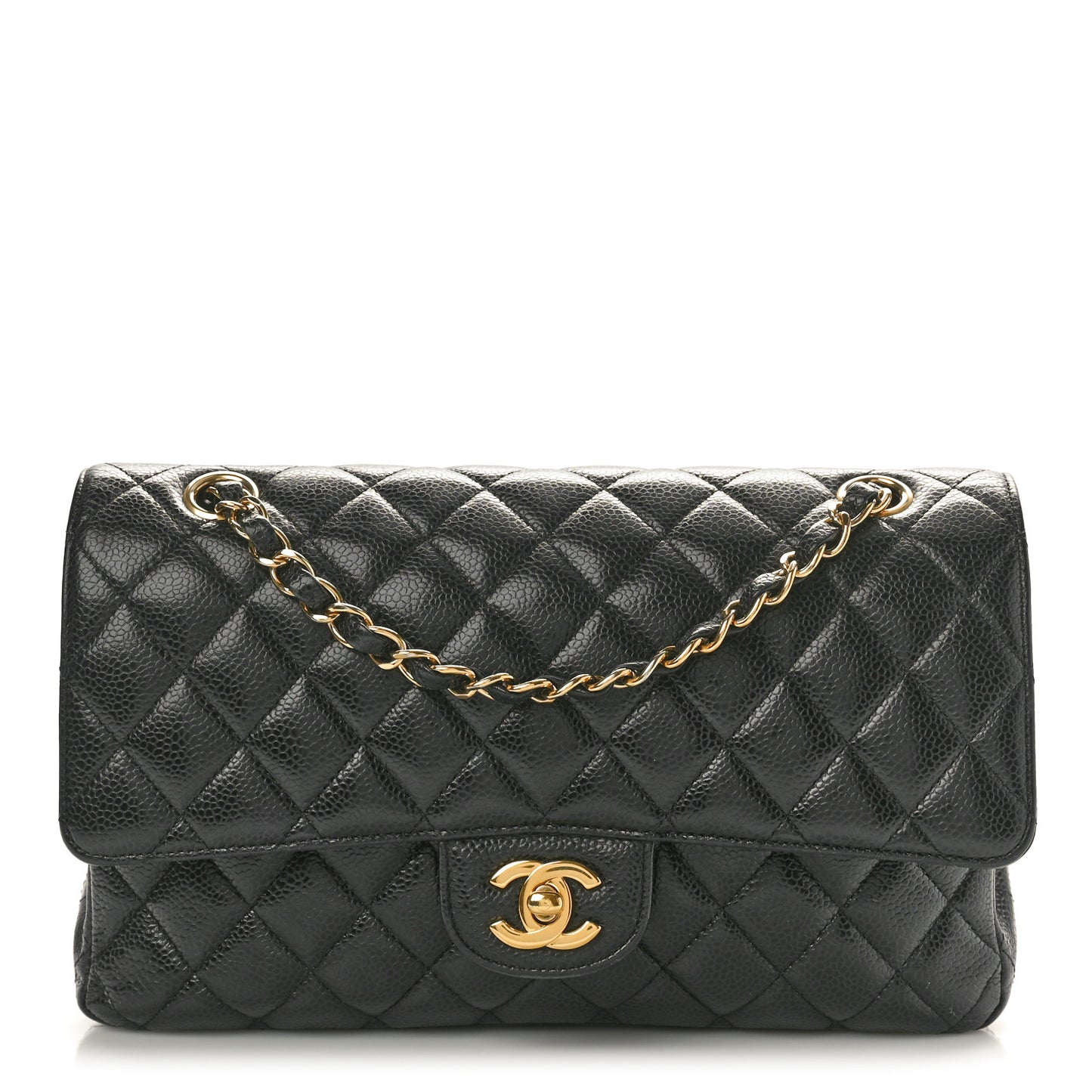 Caviar Quilted Medium Double Flap Black
