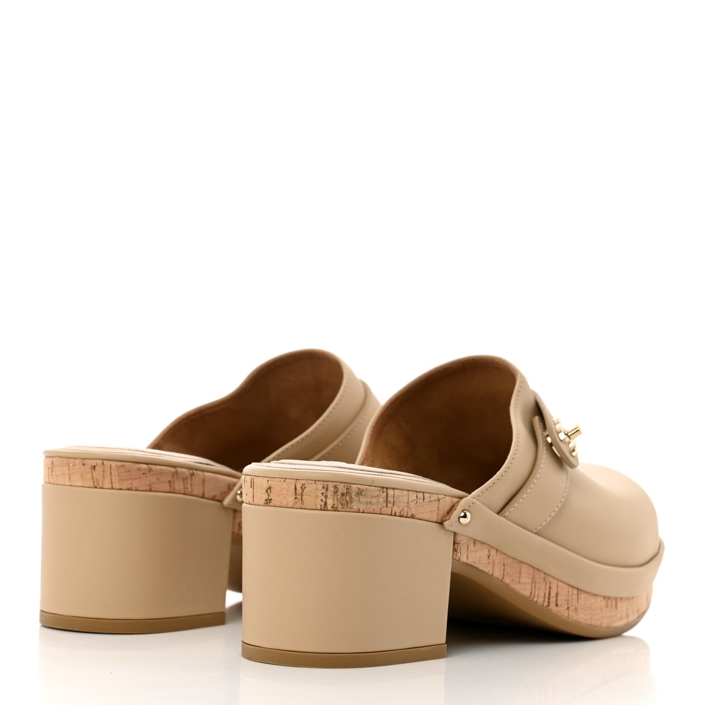 Calfskin CC Turn Lock Clogs 39 Beige