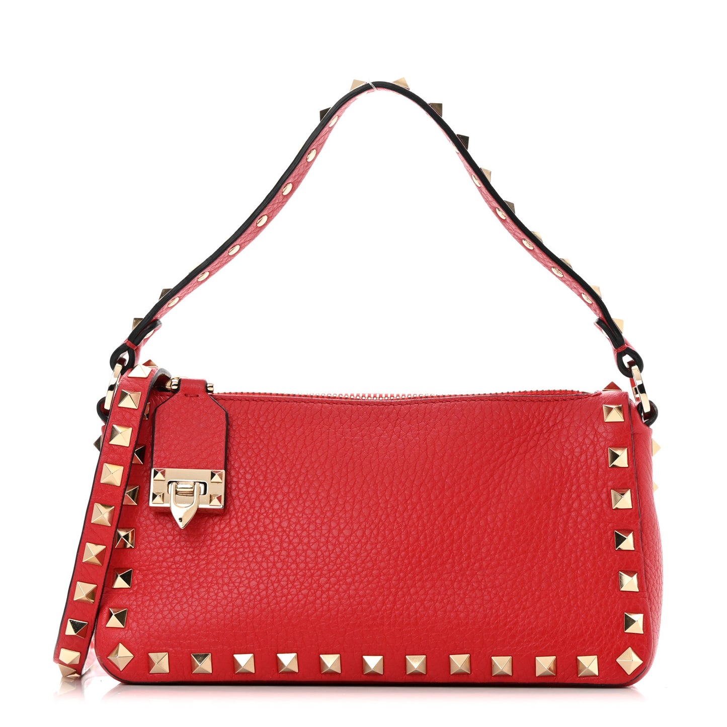 Pebbled Calfskin Small Rockstud Flip Lock Shoulder Bag Rouge Pur