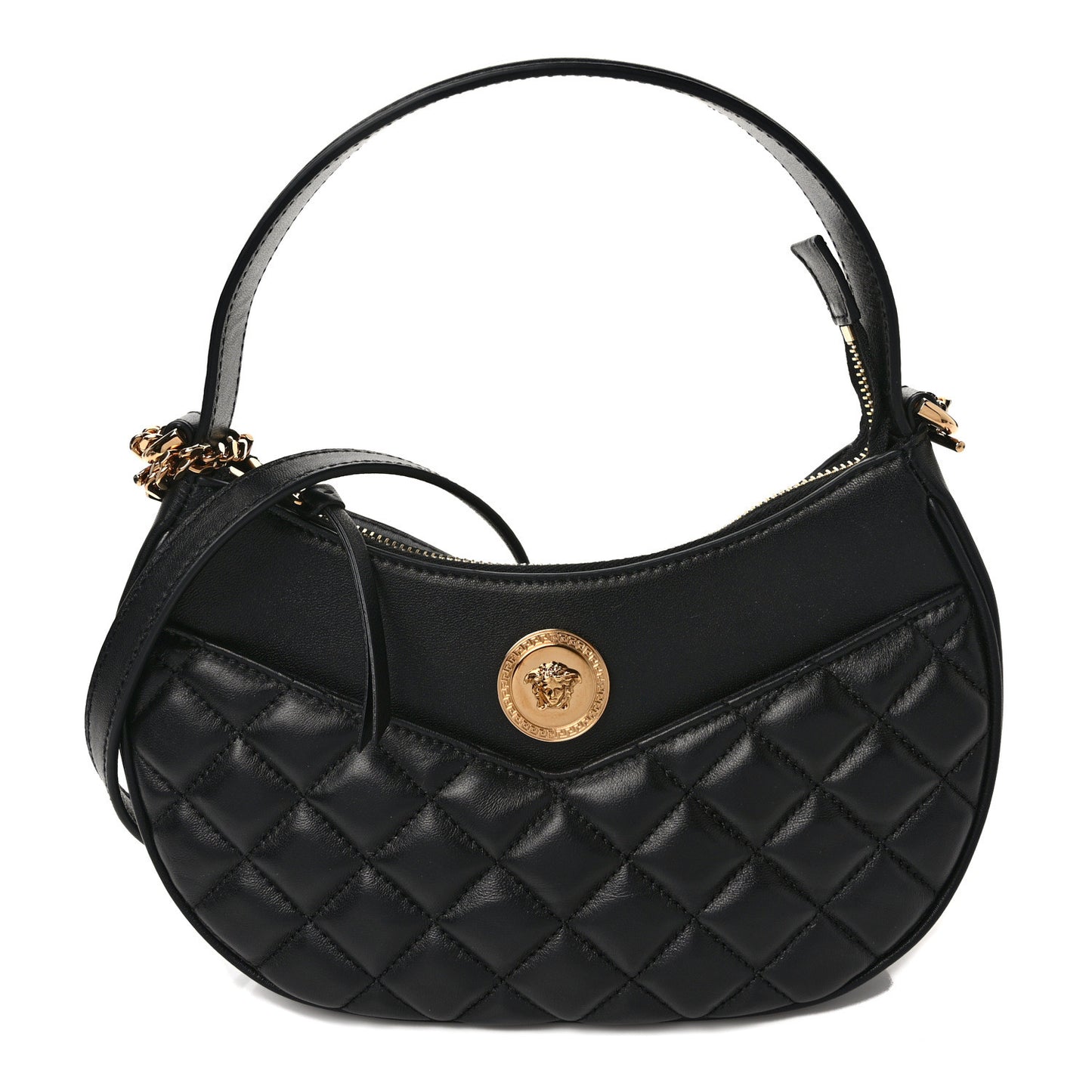 Nappa Quilted Medusa Shoulder Bag Black
