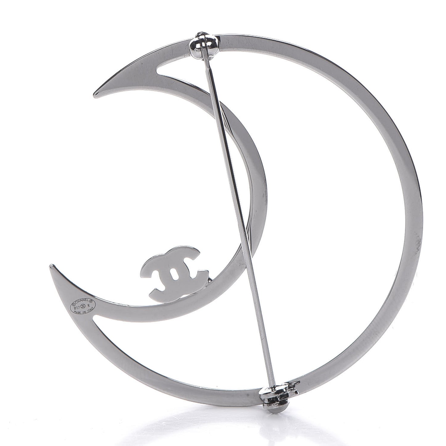 Crystal CC Moon Brooch Ruthenium