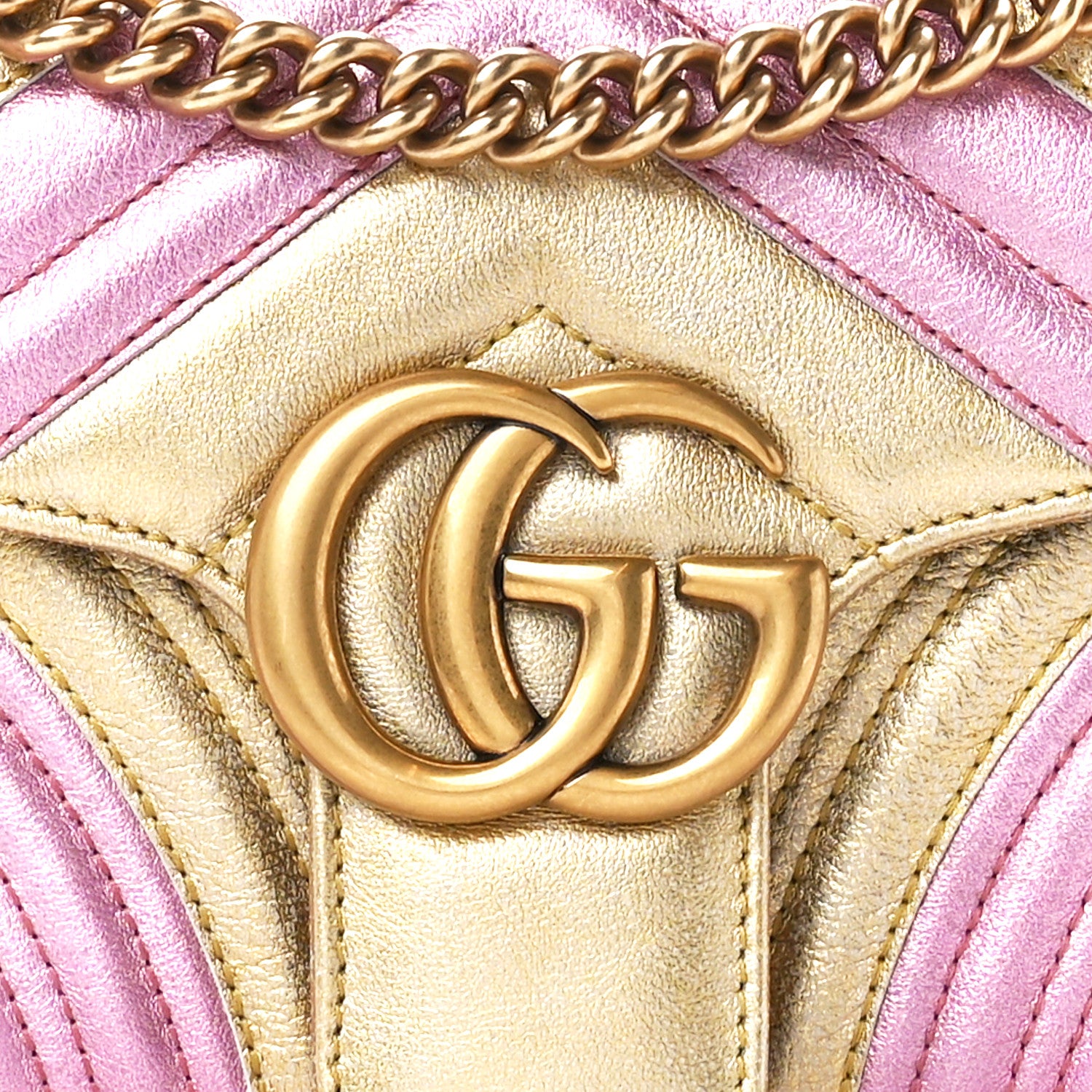 Gucci Metallic Calfskin Matelasse Small GG Marmont Shoulder Bag Gold Pink 8 of 12