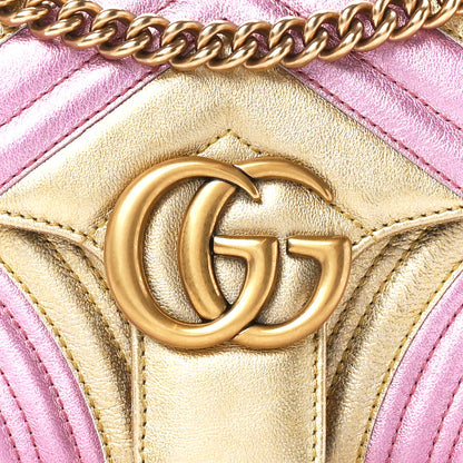 Gucci Metallic Calfskin Matelasse Small GG Marmont Shoulder Bag Gold Pink 8 of 12