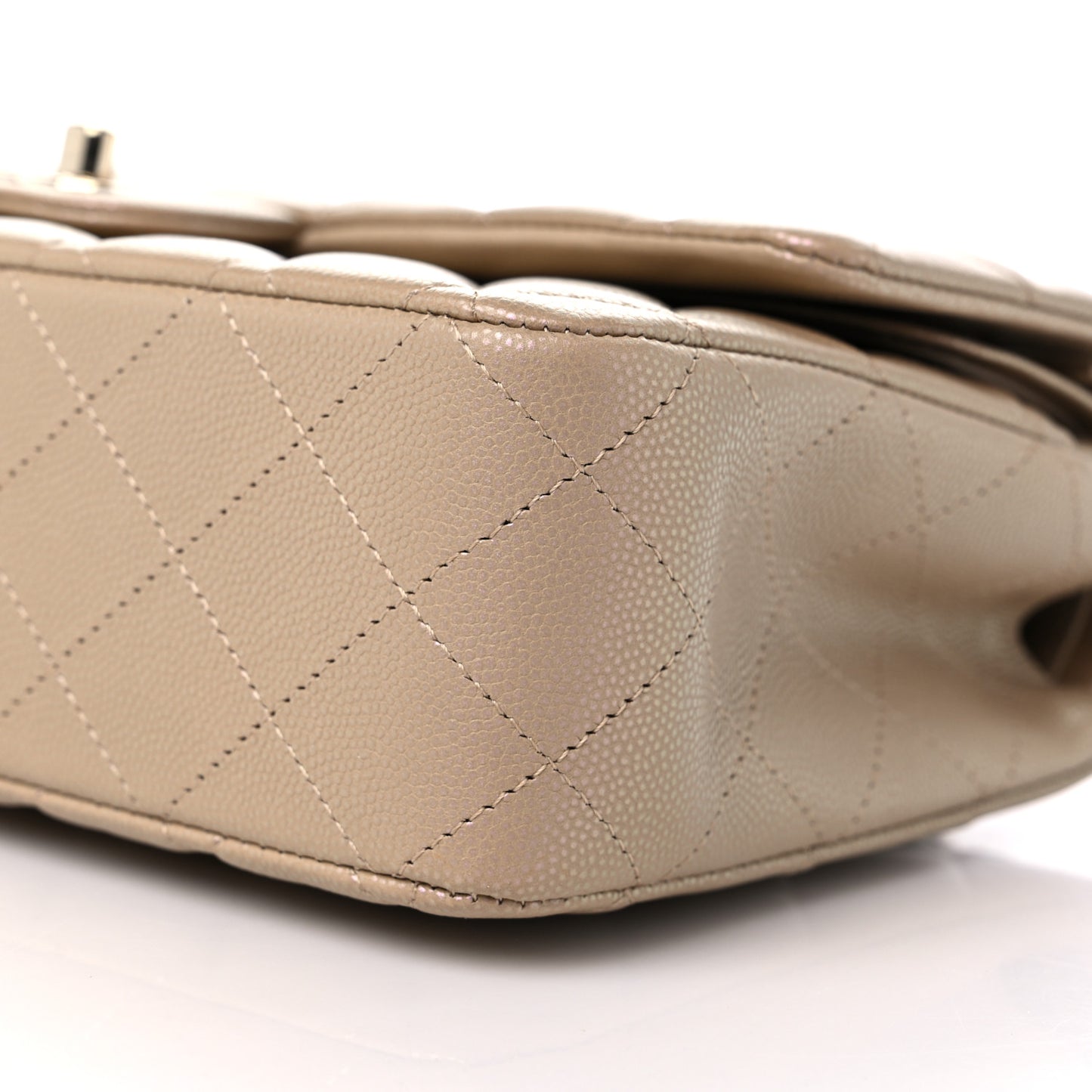 Iridescent Caviar Quilted Medium Double Flap Dark Beige