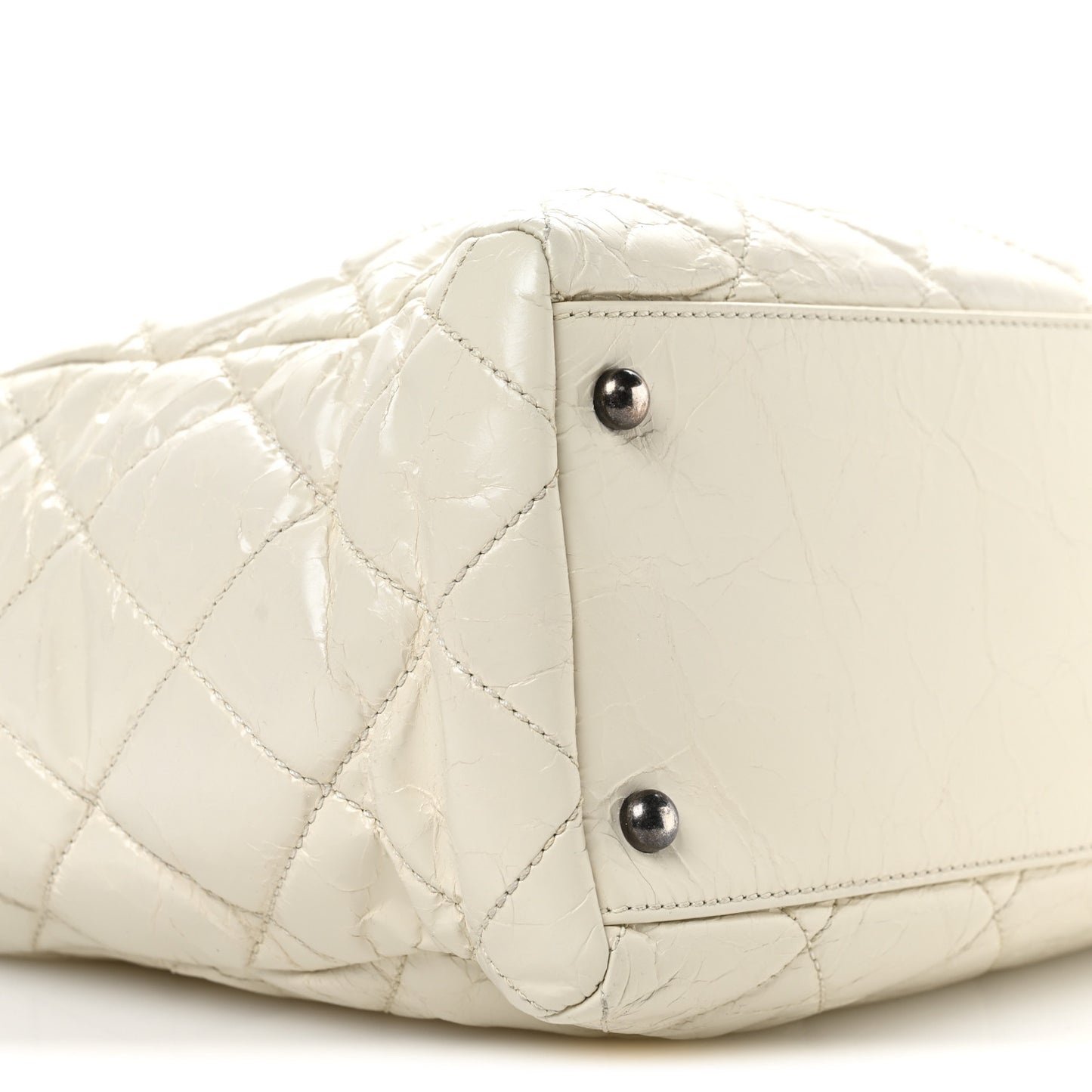 Glazed Crackled Calfskin Reissue Tote White