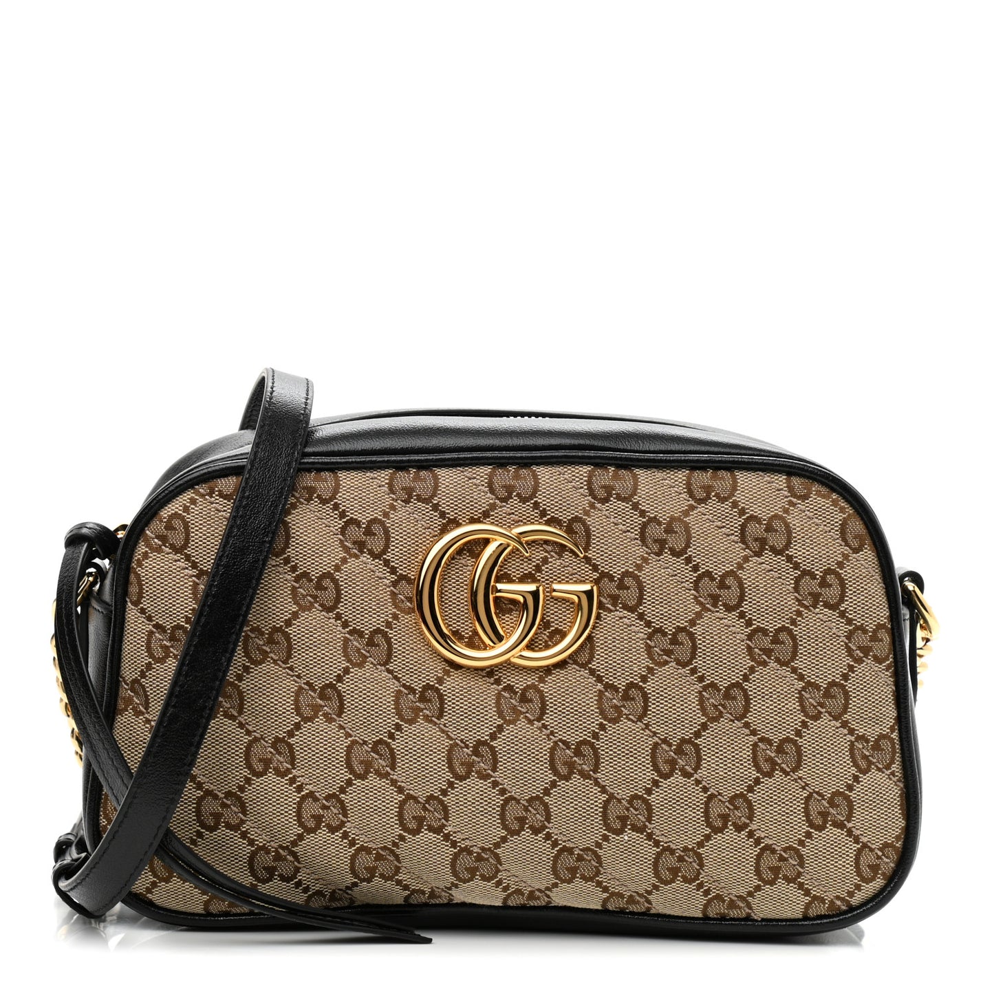 Monogram Matelasse Diagonal Small GG Marmont Chain Shoulder Bag Beige Black