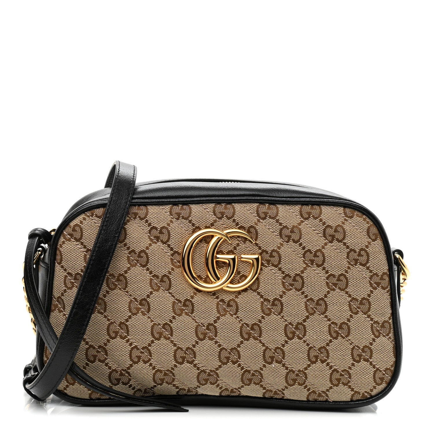 Gucci Monogram Matelasse Diagonal Small GG Marmont Chain Shoulder Bag Beige Black 1 of 10