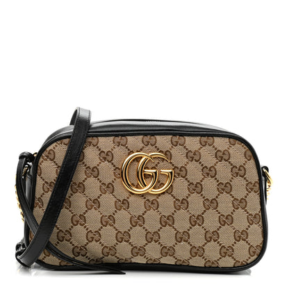 Gucci Monogram Matelasse Diagonal Small GG Marmont Chain Shoulder Bag Beige Black 1 of 10