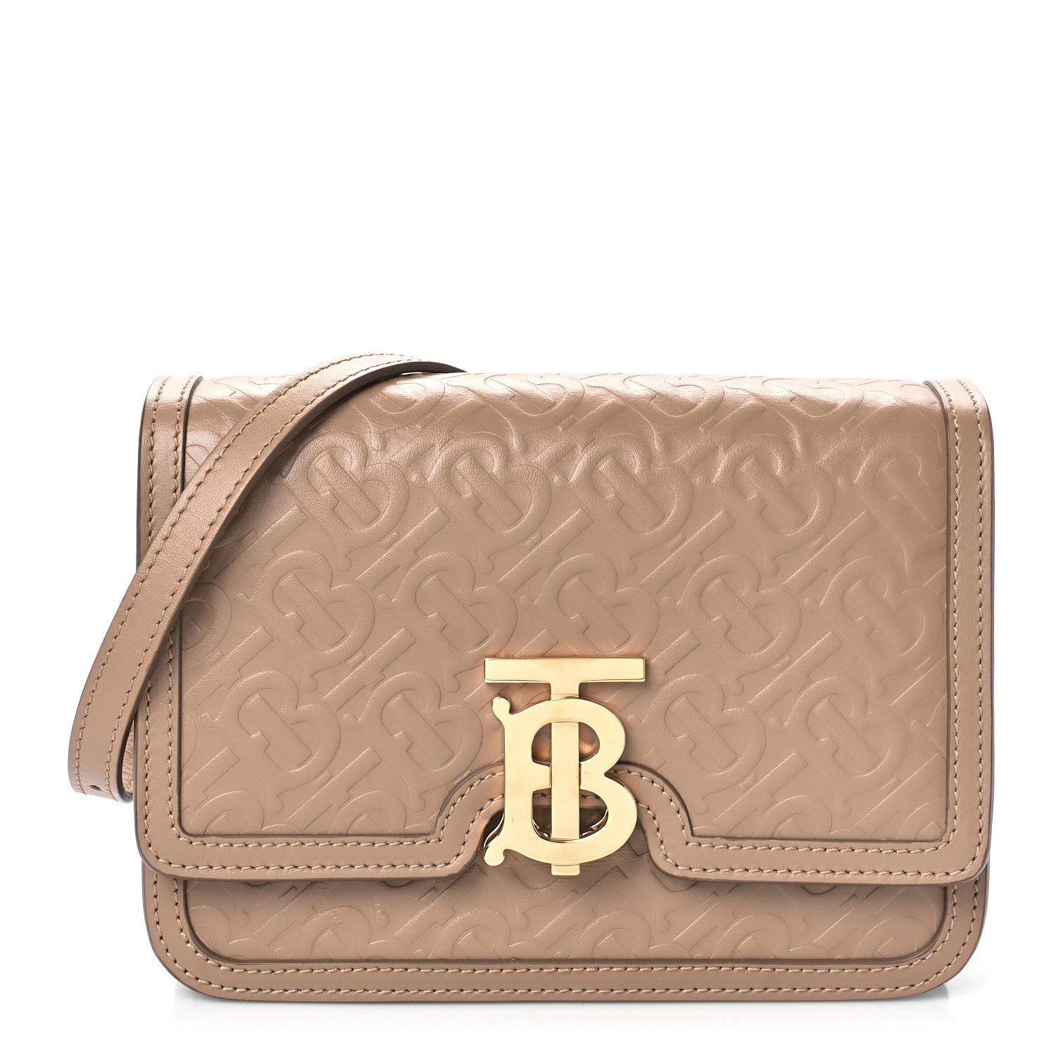 Burberry Calfskin Monogram Embossed Small TB Bag Light Camel 2 of 8