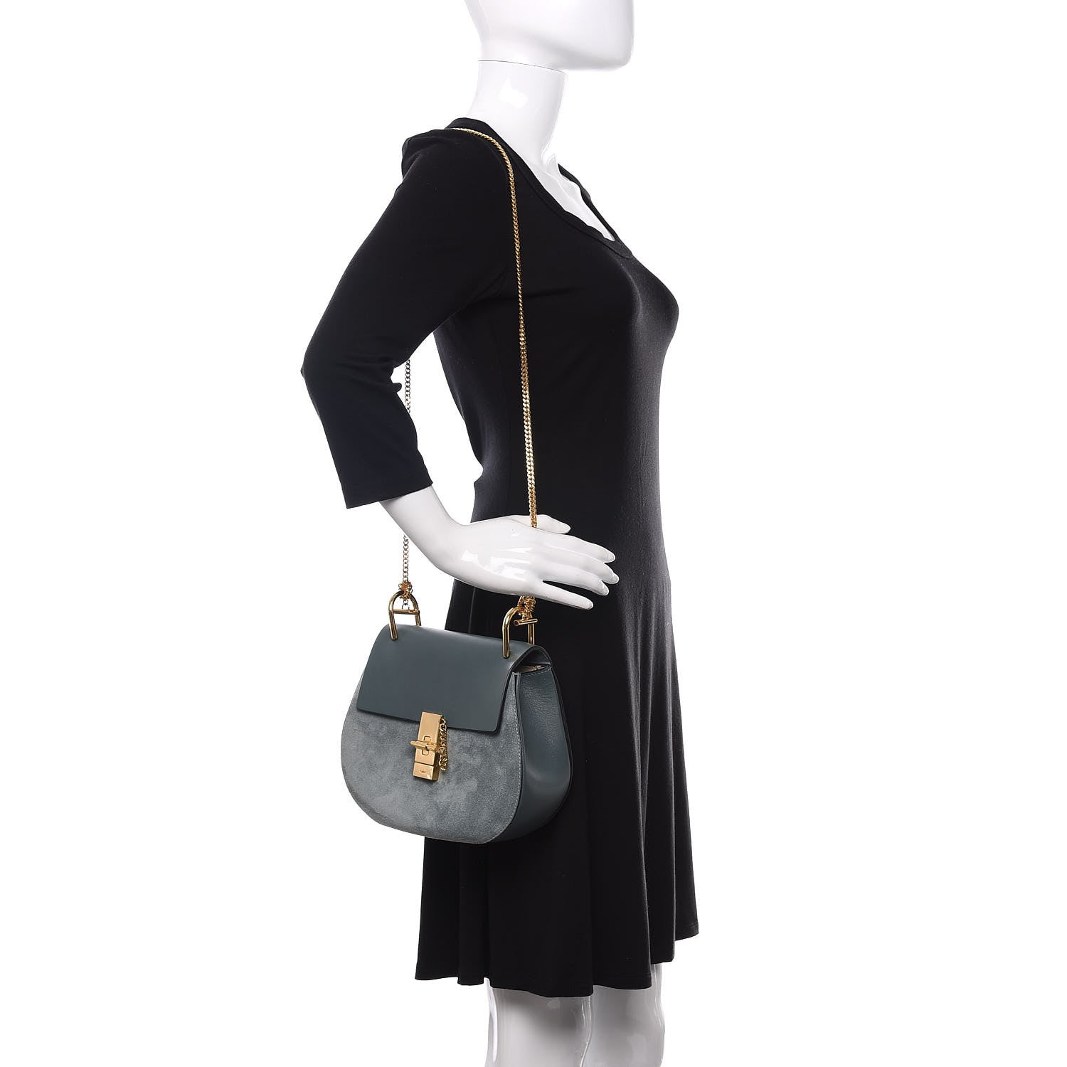 Chloe Suede Smooth Calfskin Mini Drew Shoulder Bag Cloudy Blue 2 of 9