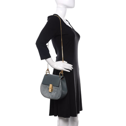 Chloe Suede Smooth Calfskin Mini Drew Shoulder Bag Cloudy Blue 2 of 9