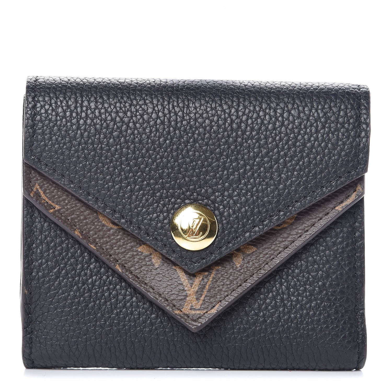 Louis Vuitton Grained Calfskin Monogram Double V Compact Wallet Black 1 of 7