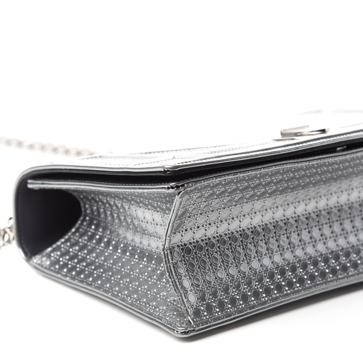 Christian Dior Metallic Patent Micro-Cannage Medium Diorama Flap Bag Silver 6 of 11