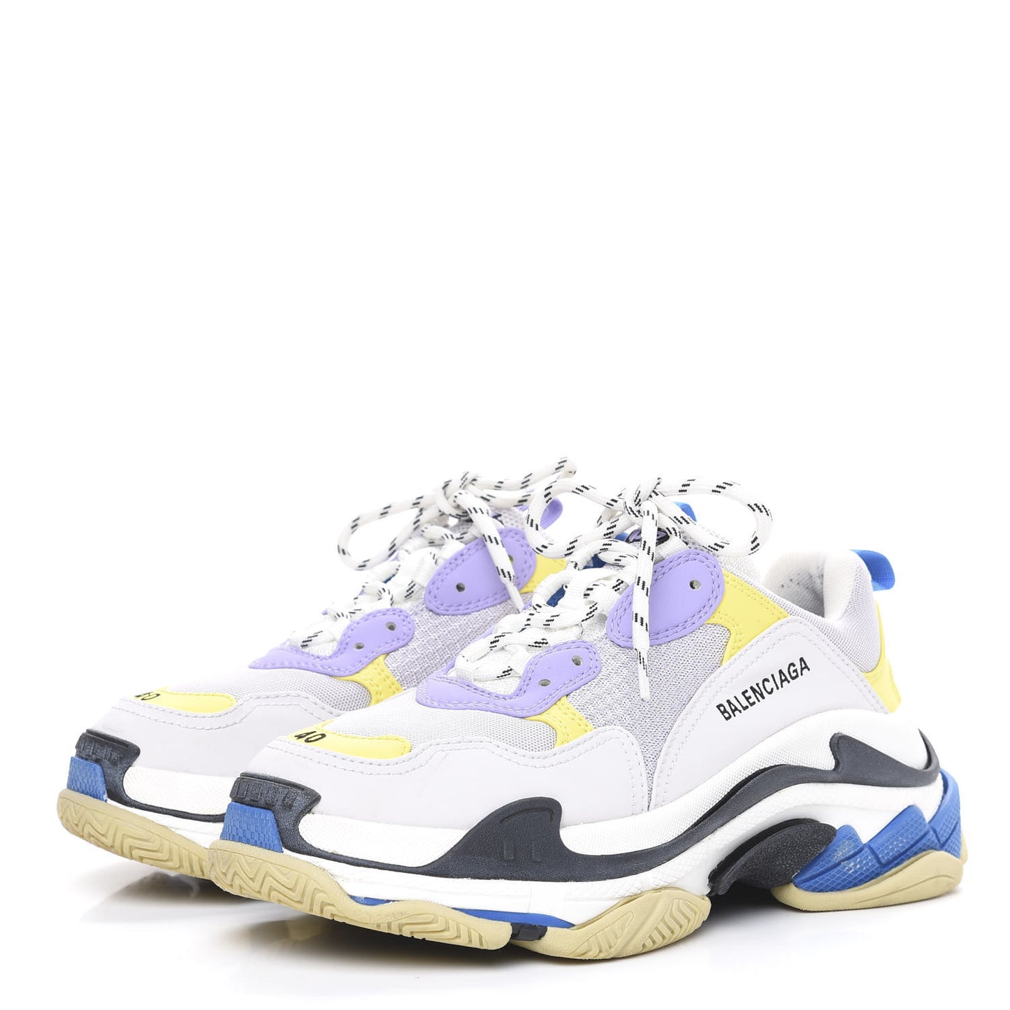 Fabric Mesh Womens Triple S Sneakers 40 White Purple Yellow