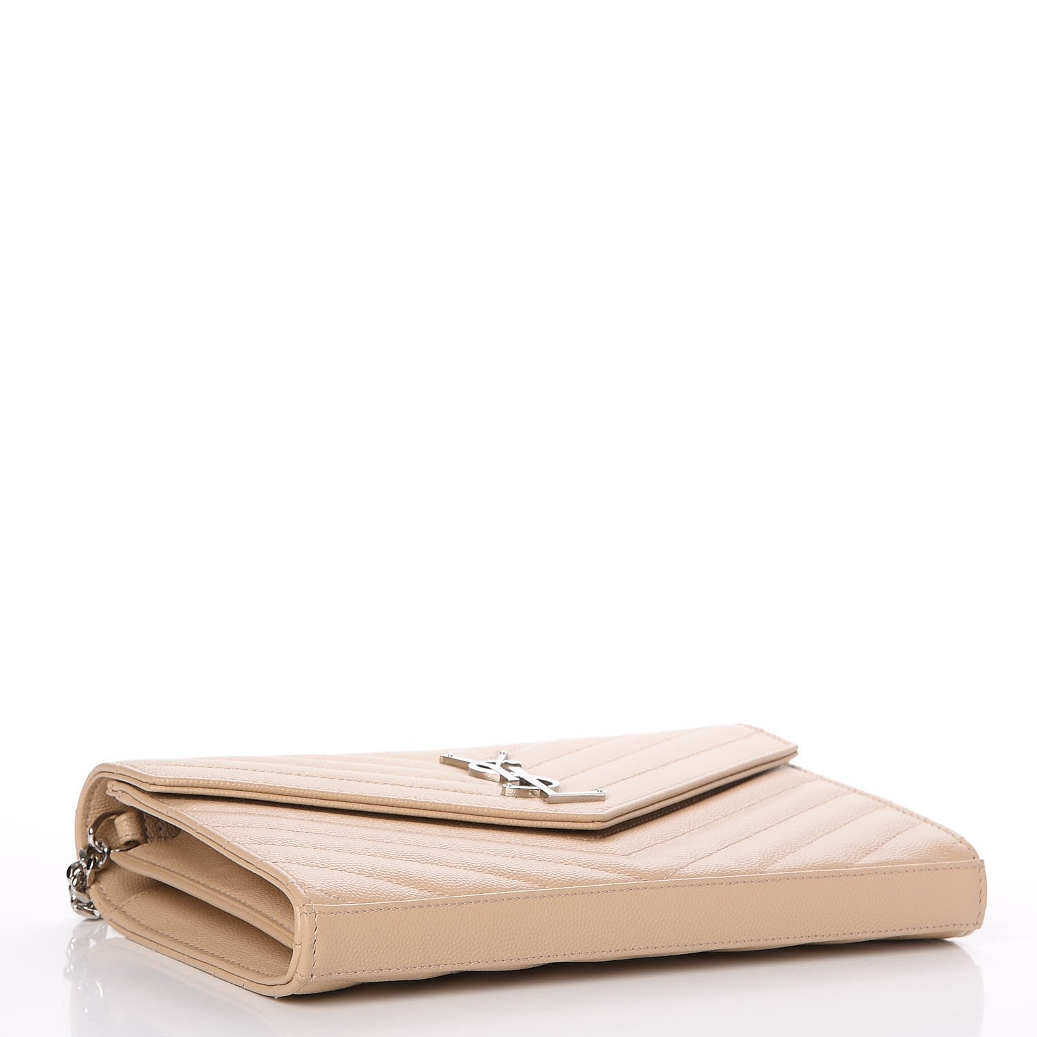 Saint Laurent Grain De Poudre Matelasse Chevron Monogram Chain Wallet Nude Powder 4 of 9