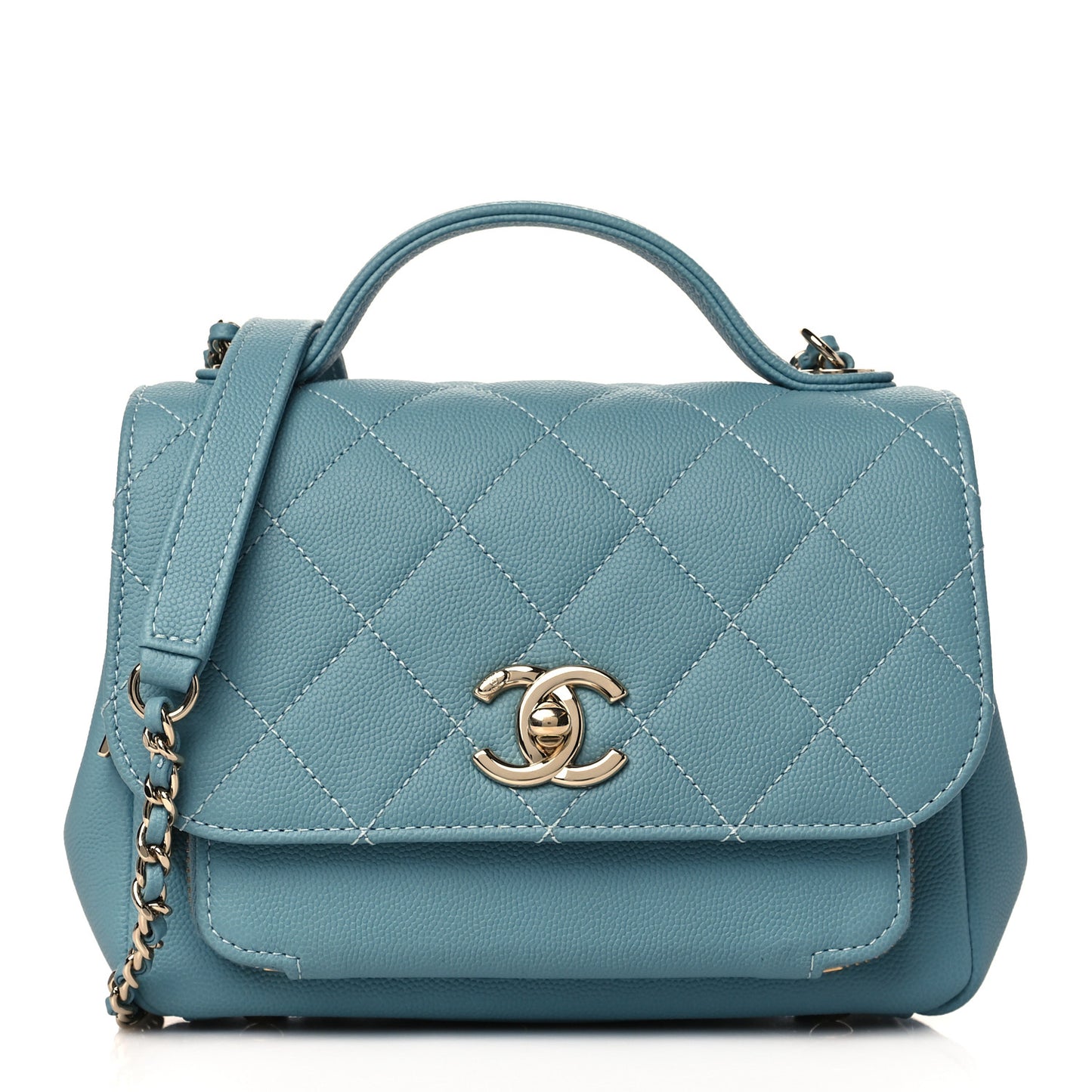 Caviar Quilted Small Business Affinity Flap Light Blue