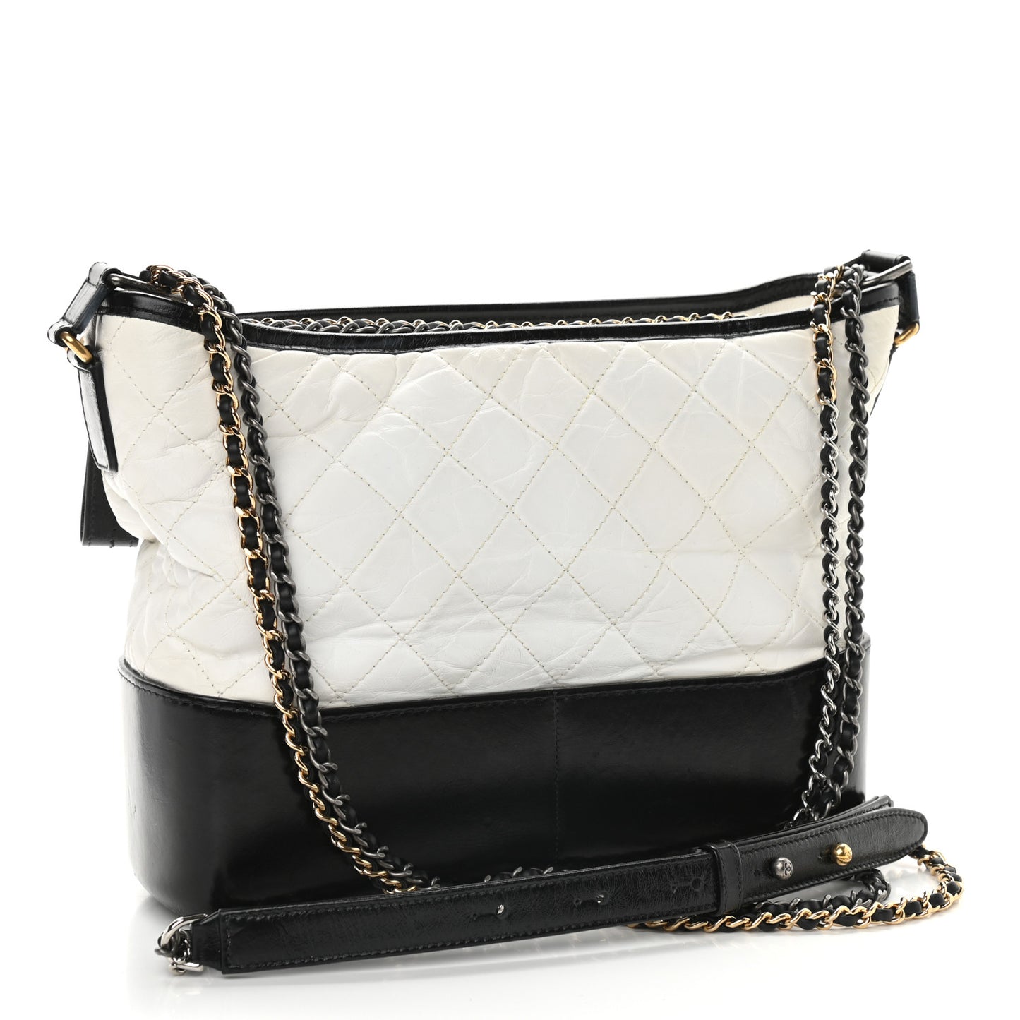 Aged Calfskin Quilted Medium Gabrielle Hobo Black White