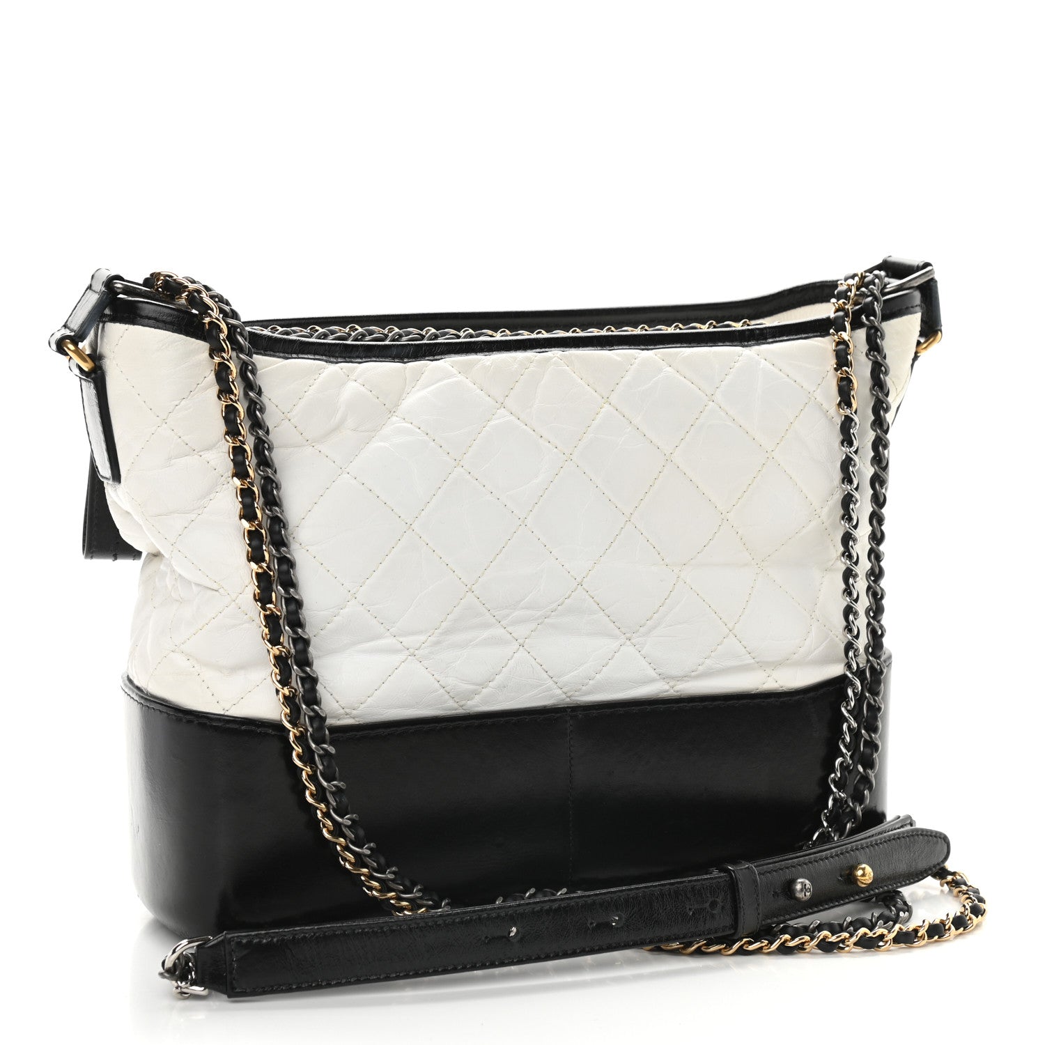 Chanel Aged Calfskin Quilted Medium Gabrielle Hobo Black White 3 of 9