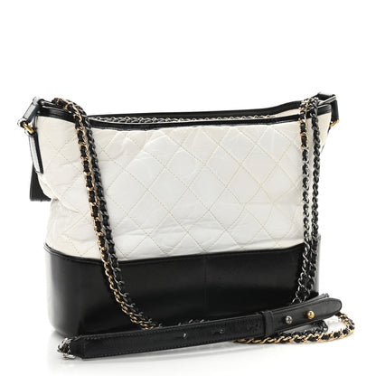 Chanel Aged Calfskin Quilted Medium Gabrielle Hobo Black White 3 of 9