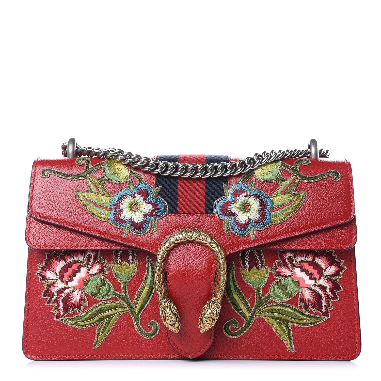 Gucci Calfskin Web Floral Embroidered Small Dionysus Shoulder Bag Hibiscus Red 1 of 10