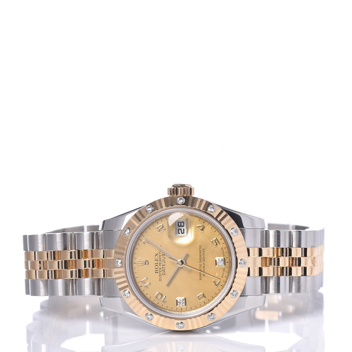 Stainless Steel 18K Yellow Gold Diamond 26mm Oyster Perpetual Datejust Watch Champagne 179313