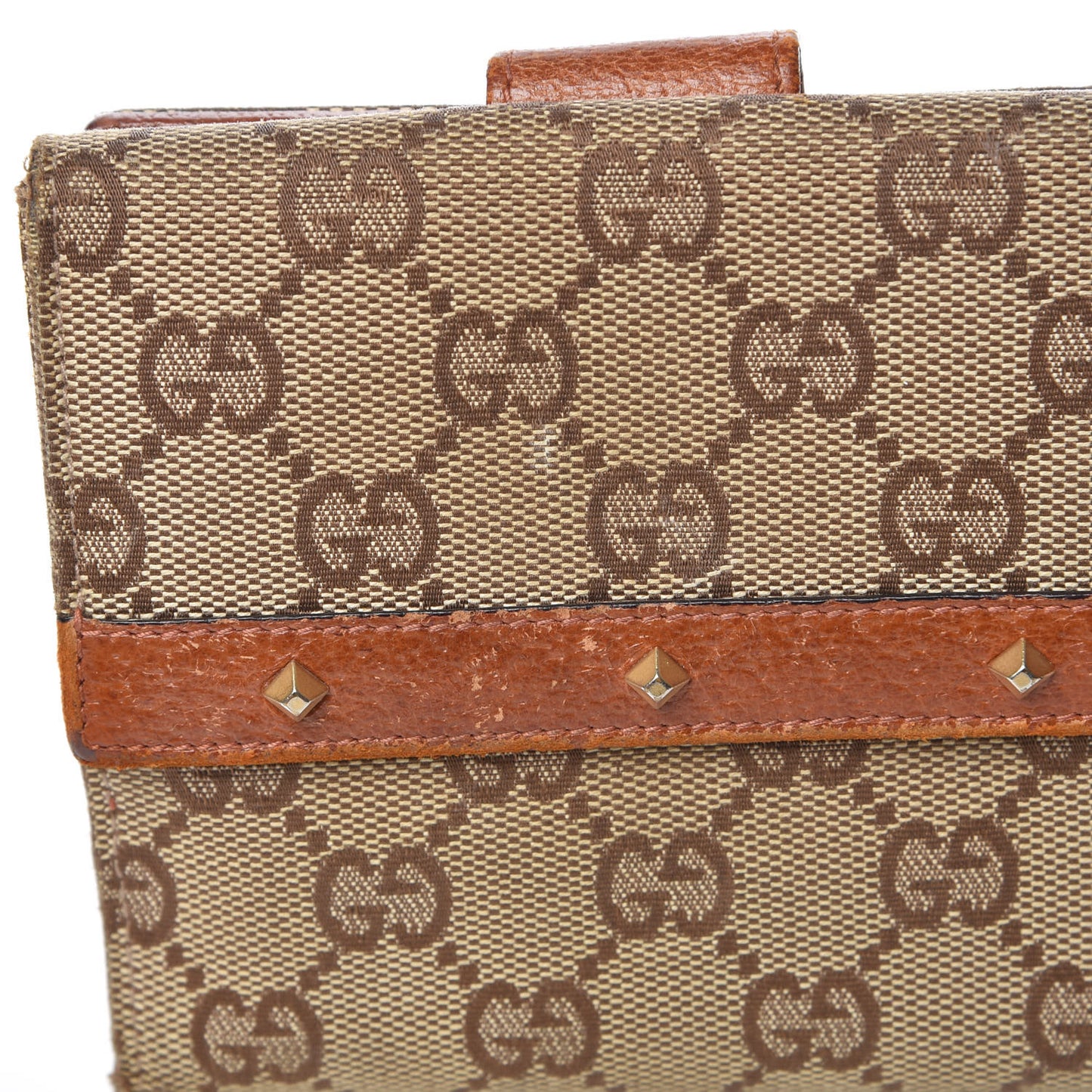 Monogram Studded French Flap Wallet Brown