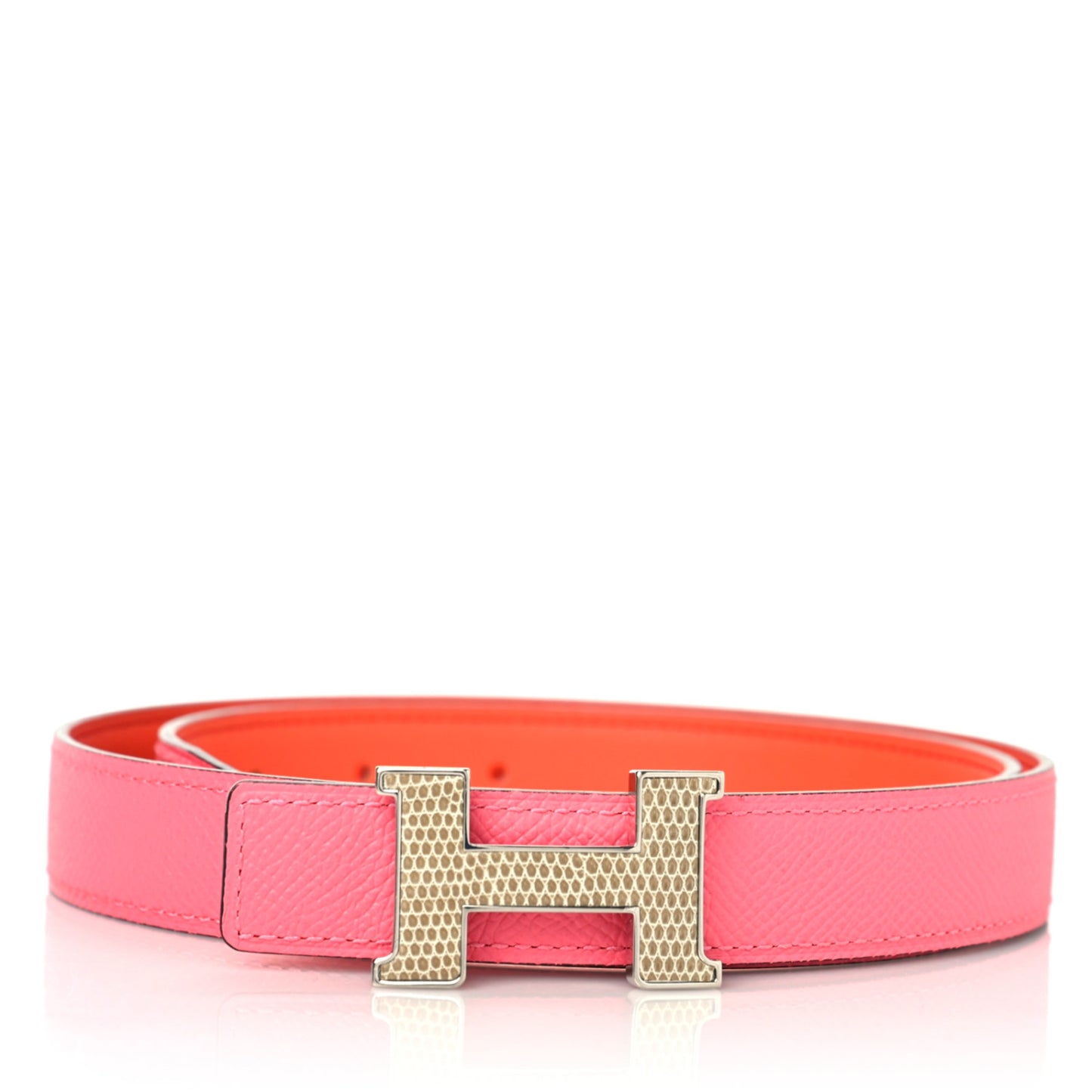 Epsom Swift Lizard 24mm Mini Constance H Belt 75 Orange Poppy Rose Azalee