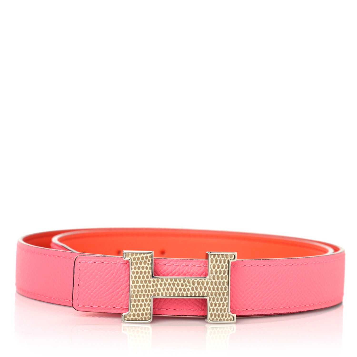 Hermes Epsom Swift Lizard 24mm Mini Constance H Belt 75 Orange Poppy Rose Azalee 1 of 5