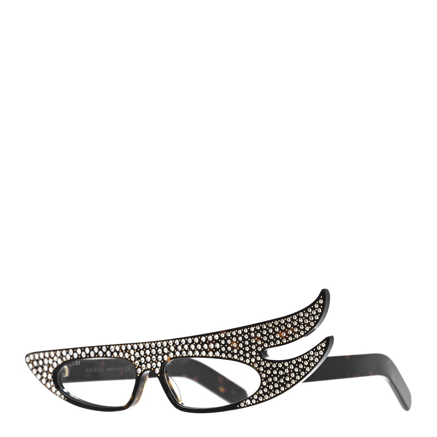 Gucci Acetate Asymmetrical Crystal Sunglasses GG0240S Havanna 1 of 10