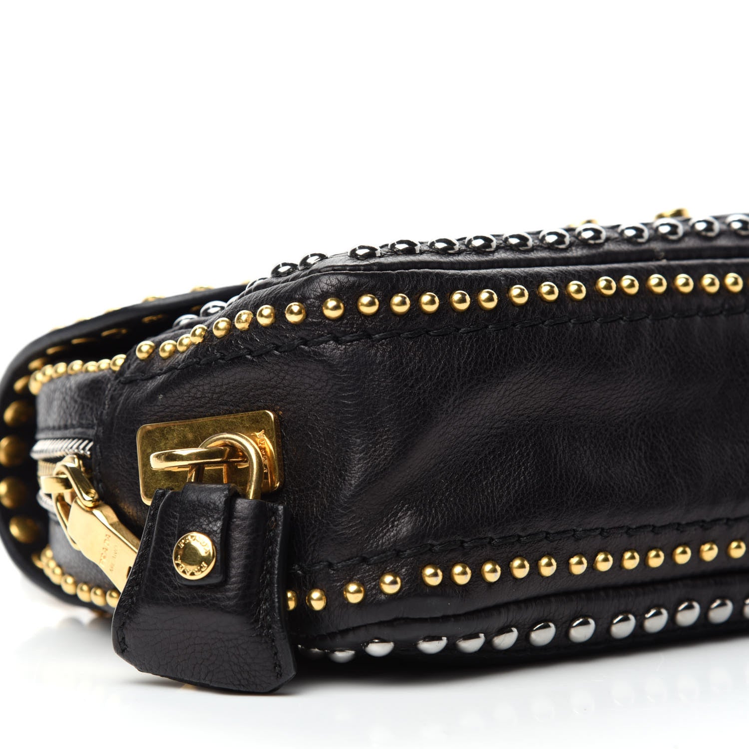 Prada Glace Calf Studded Pushlock Chain Shoulder Bag Black 6 of 11