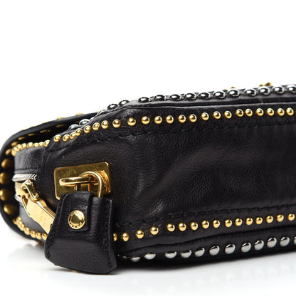 Prada Glace Calf Studded Pushlock Chain Shoulder Bag Black 6 of 11