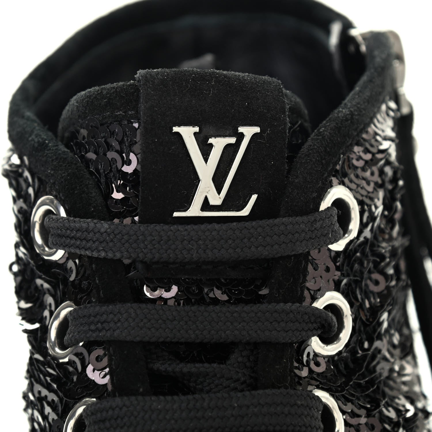 Louis Vuitton Suede Sequin High Top Sneakers 37.5 Black 6 of 8